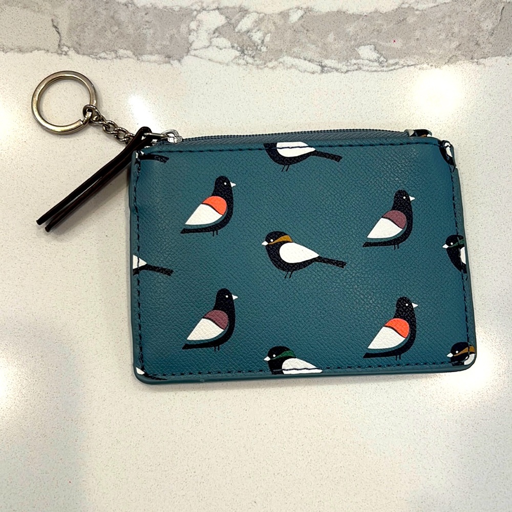 Bird print key chain card holder